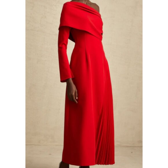 Miss Rosier Valentine Red Pleated Plus Size Long Sleeve Maxi Dress with Slit - Picture 4 of 7